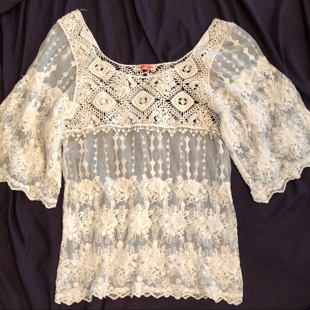 Sheer crochet and lace shirt to go over a tank-WOW